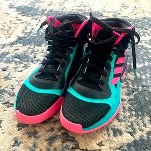Adidas teal, black and pink high tops. M 8.5